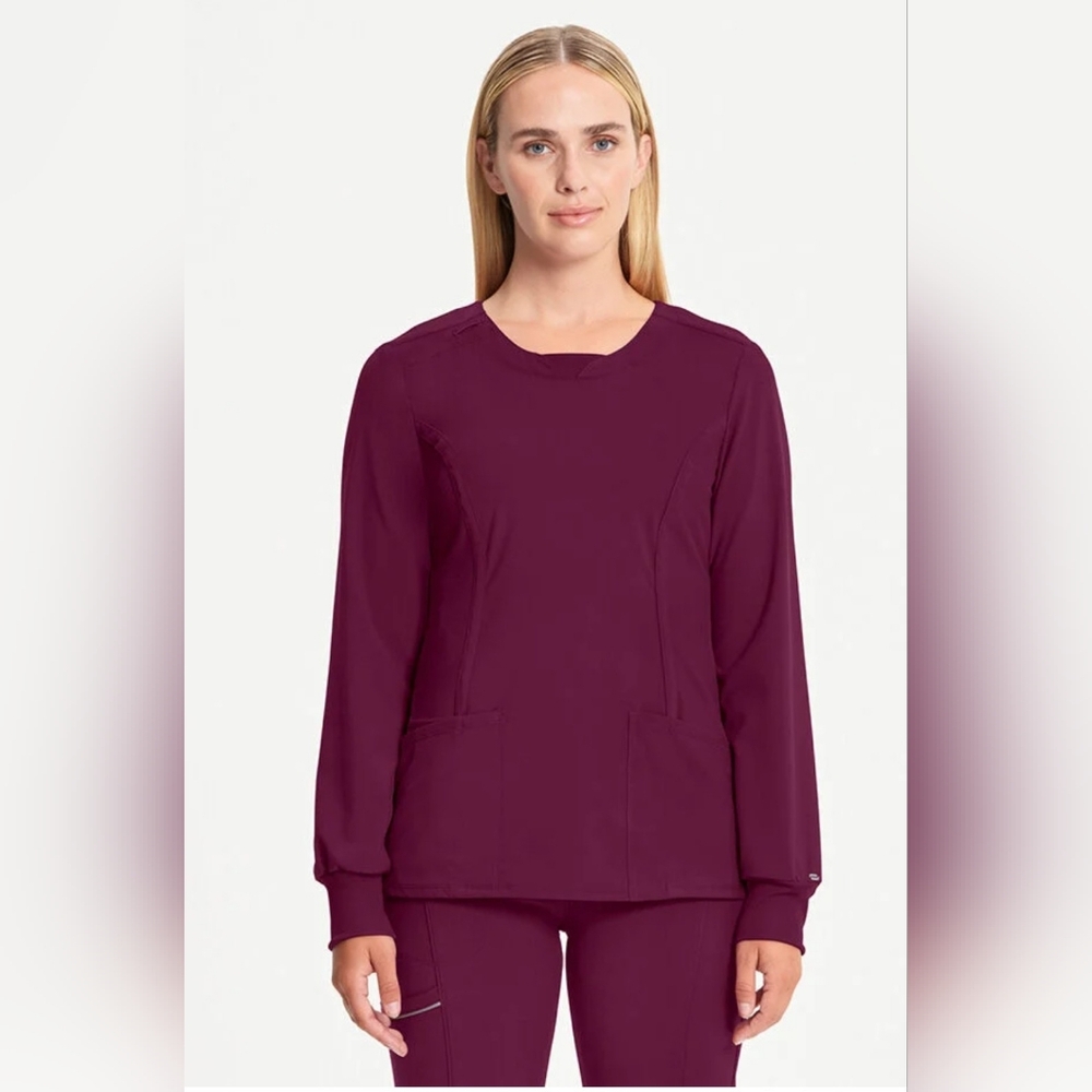 Cherokee Infinity Women's Long Sleeve Crewneck Scrub Top Wine XL